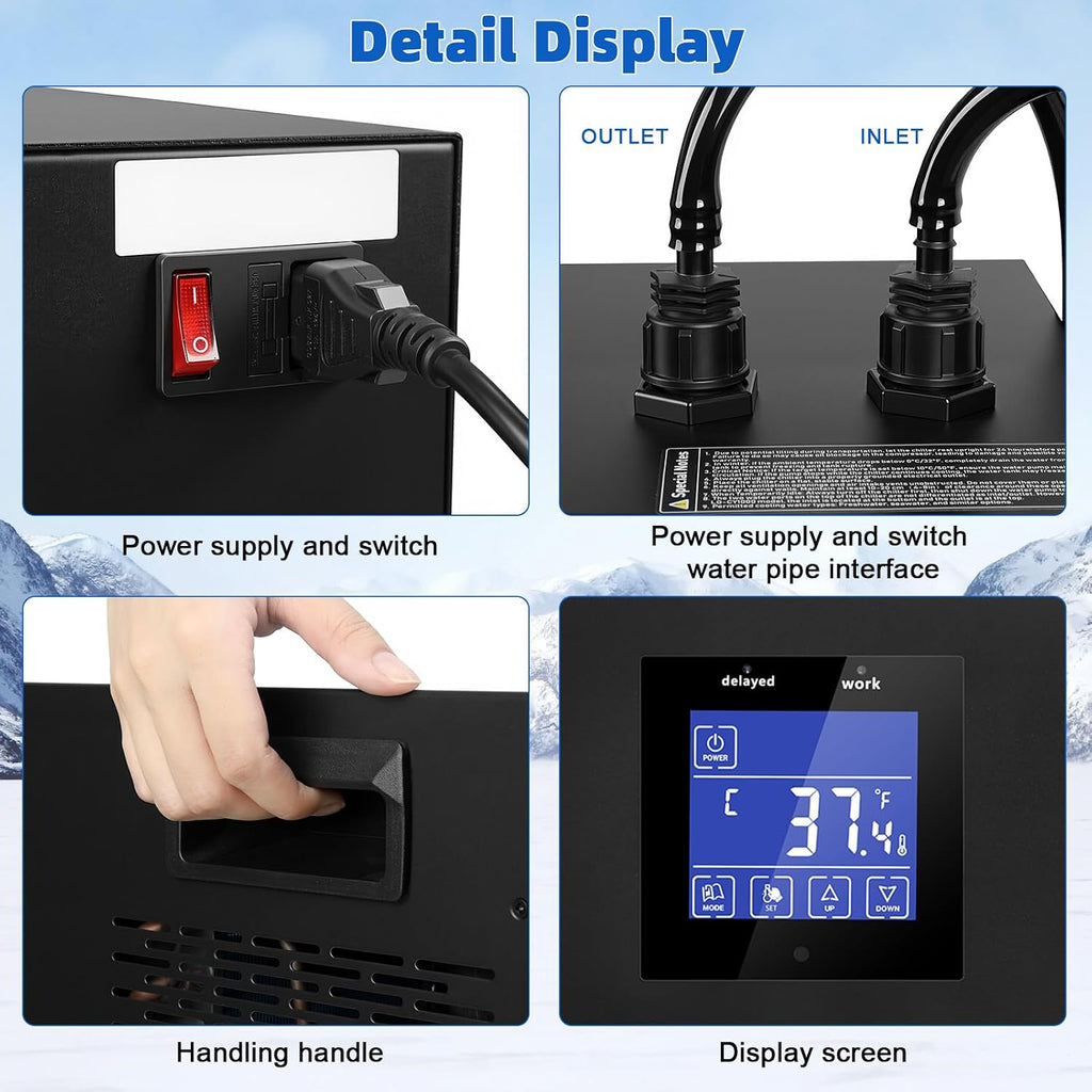 1/3 HP Ice Bath Chiller for Cold Plunge Tub, 300L Water Chiller System with LED Display, Pump, Remote Control, Hoses and Connectors for Home Bathtubs and Freshwater Aquariums (Black)