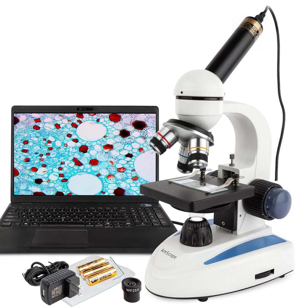 AmScope M158C-2L-E2 Compound Monocular Microscope, 2MP Camera