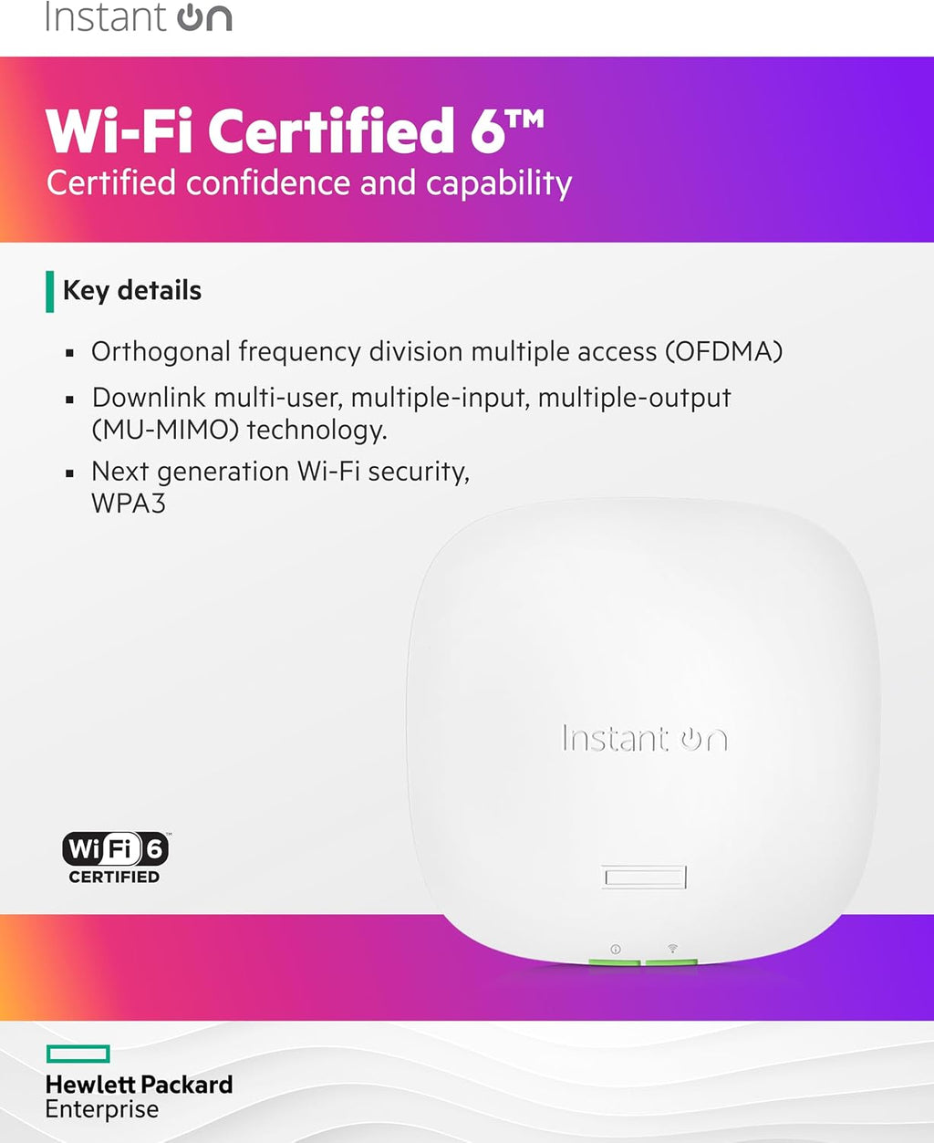 HPE Networking Instant On Access Point AP22 2x2 WiFi 6 Indoor Wireless Access Point | Long Range, Secure, Smart Mesh Support | Power Source Not Included | US Model (R4W01A),Dual-Band