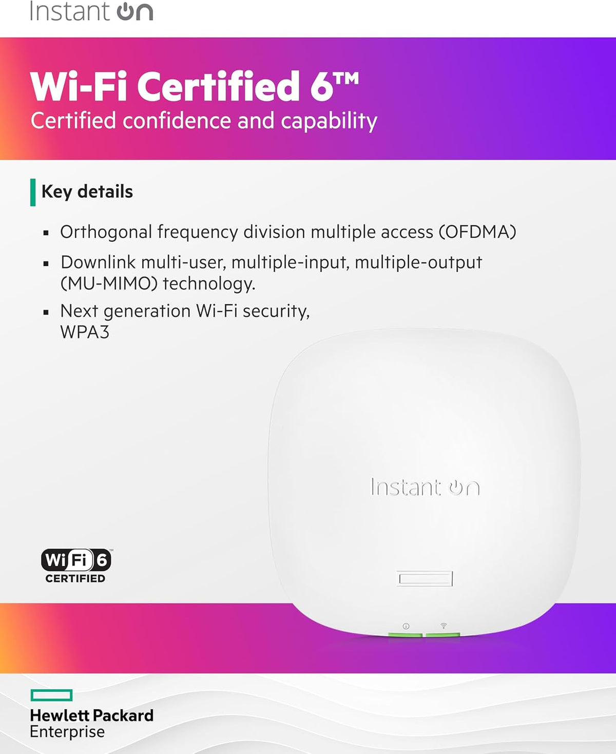 HPE Networking Instant On Access Point AP22 2x2 WiFi 6 Indoor Wireless Access Point | Long Range, Secure, Smart Mesh Support | Power Source Not Included | US Model (R4W01A),Dual-Band