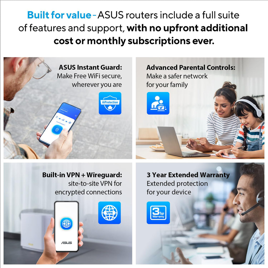 ASUS TUF Gaming BE6500 WiFi 7 Router - Dual-Band, Up to 6.5 Gbps Wireless, Game Accelerator, Multi-Link Operation (MLO), (x4) 2.5GbE Ports, Mesh + VPN Compatible, & Subscription-Free Network Security