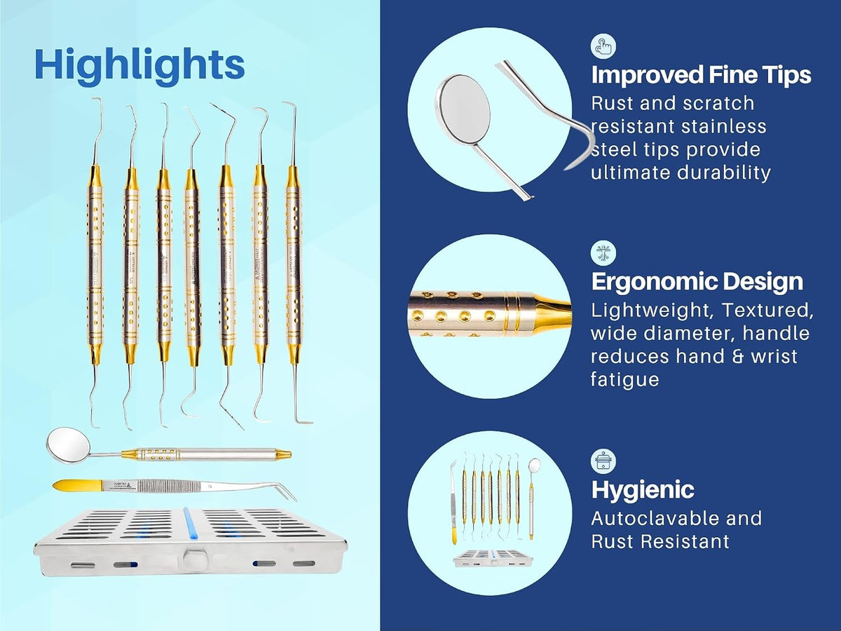 ARTMAN INSTRUMENTS Dental Hygienist Tool Kit (10 PCs) â Includes Mirror, Probe, Tweezer, Scalers, Pocket Probe, Curettes â Prophylaxis Teeth Cleaning Set, Autoclavable, with Sterilization Cassette