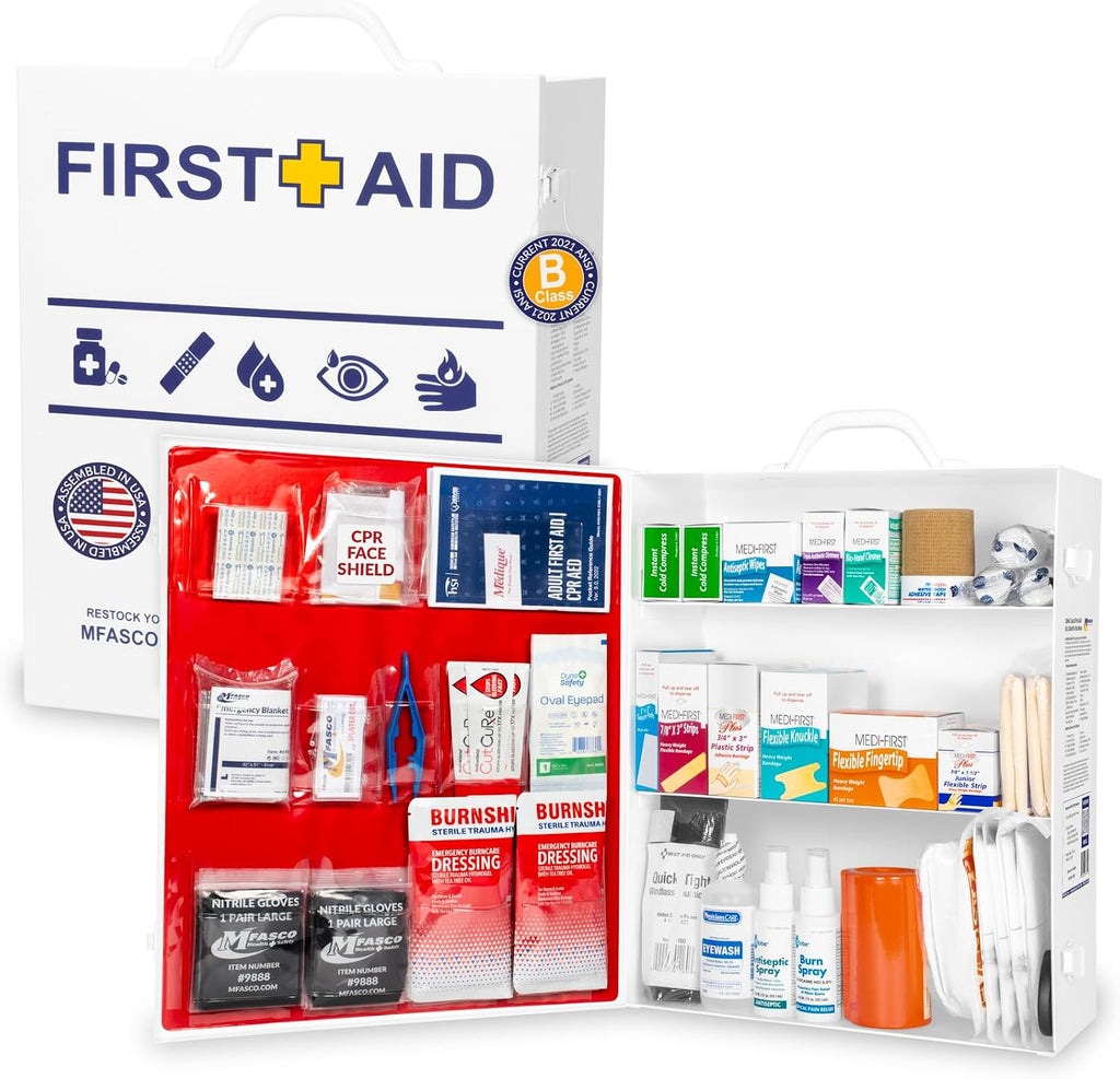 MFASCO OSHA/ANSI 2021 Class B Compliant First Aid Cabinet, Large, 3-Shelf