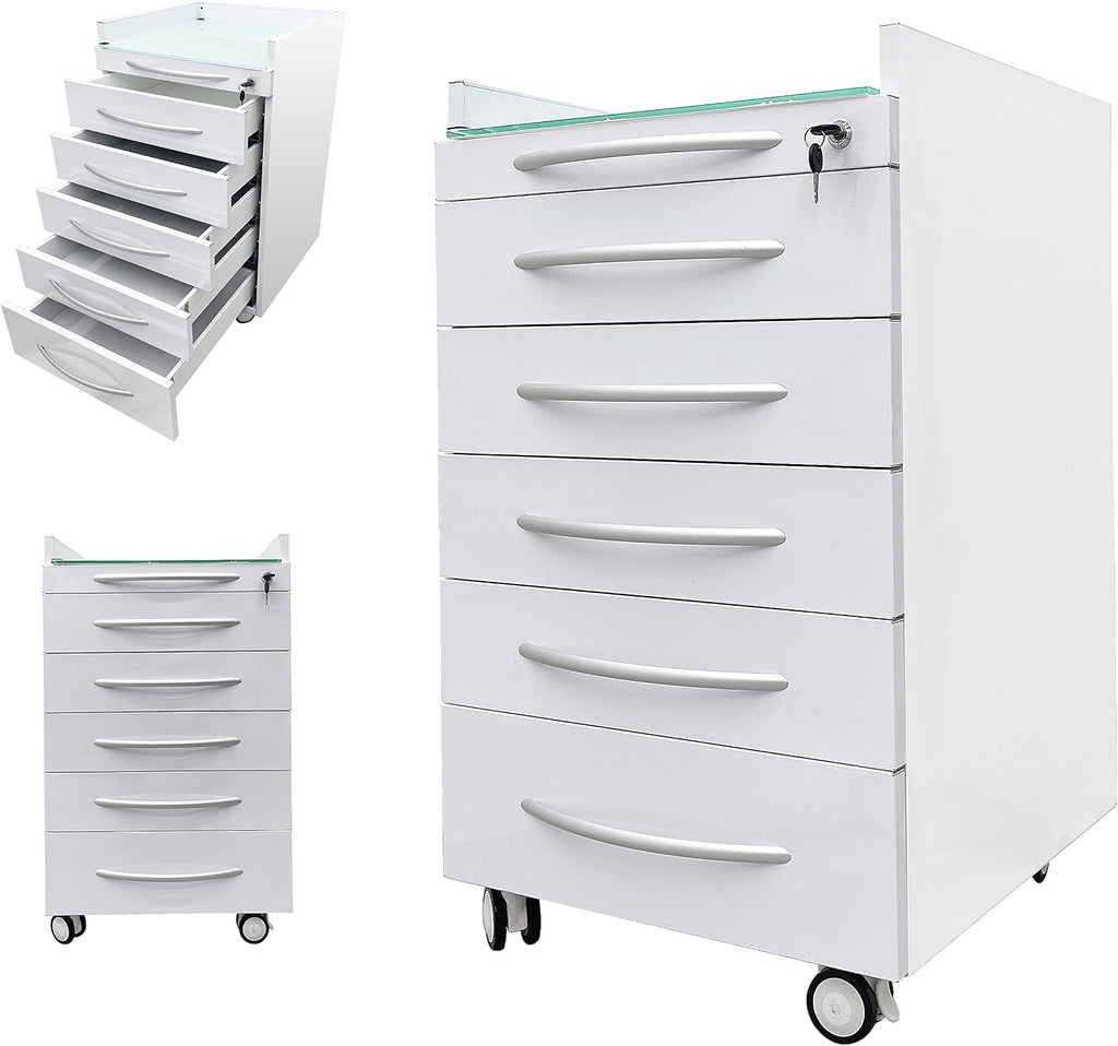 TECHTONGDA Dental Assistant's Mobile Cabinet 5 Drawer Medical Dental Mobile Cart, Stainless Steel Moving Storage Cabinet Utility Cart with Lock and 4 Casters for Office Clinic Hospital