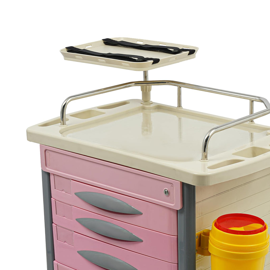 Medical Rolling Crash Cart, Medical Trolley 5 Drawers and Power Strip, Mobile Medical Cart for Clinic, Hospital, Nursing Center, Lockable Storage, Safety Retention Straps, Tag Slots (Blue)