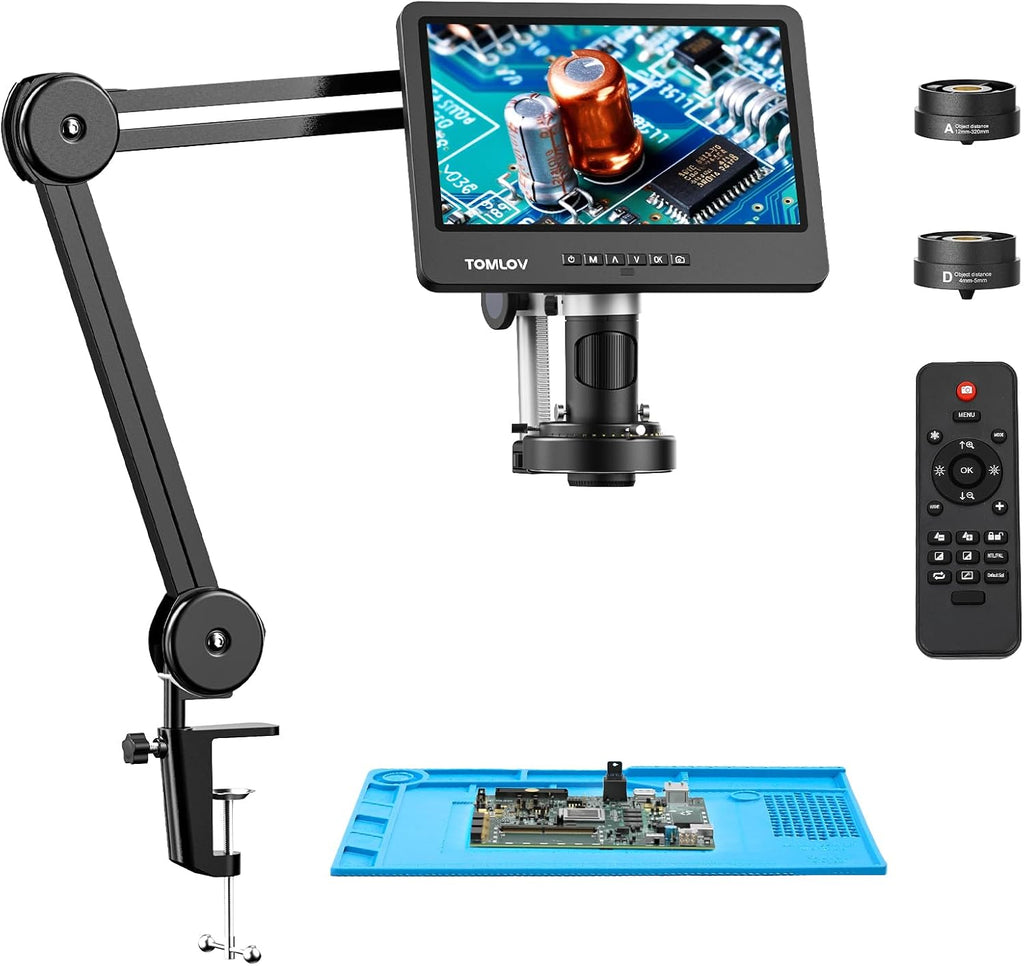 TOMLOV DM602 Flex 3 Lens HDMI Digital Soldering Microscope, Flexible Arm