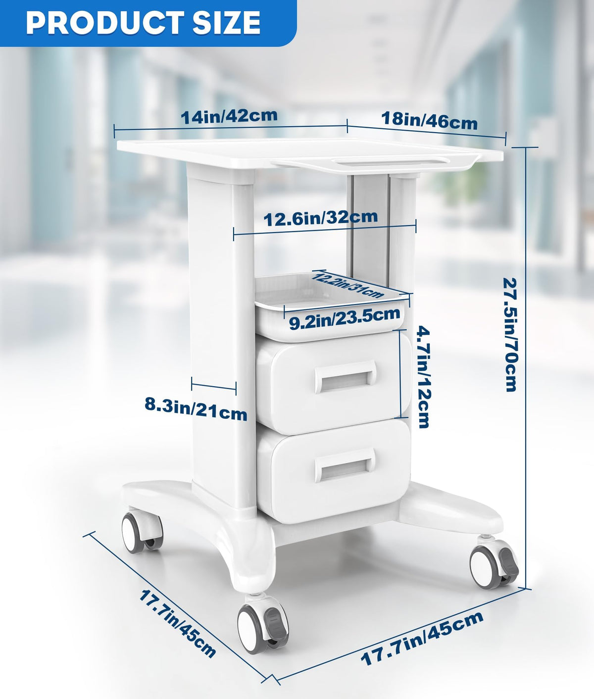 5-Tier Medical Storage Crash Cart with 4 Silent Wheels & 2 Trash Cans, Mobile Medical Utility Cart with Adjustable IV Pole and Disposal Holder for Clinic, Hospital, Salon, Lab