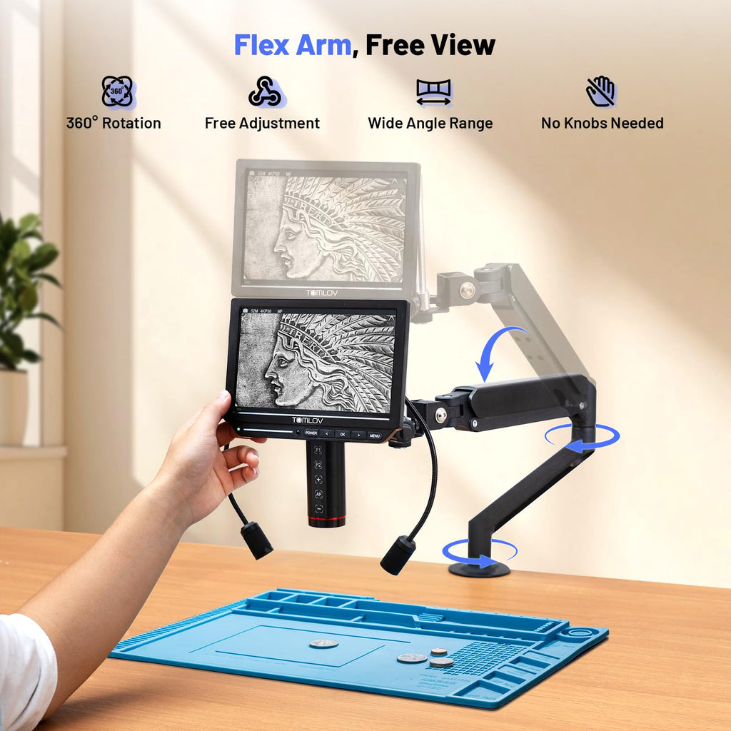 TOMLOV DM202 3K Digital Microscope, 10.1" HDMI Coin Soldering Magnifier