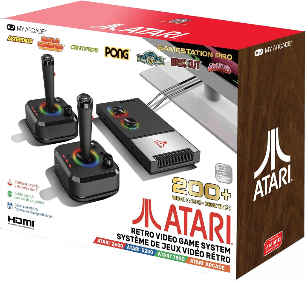 My Arcade Atari Game Station Pro: Retro Video Game Console with 200+ Games, Wireless Joysticks, RGB LED Lights
