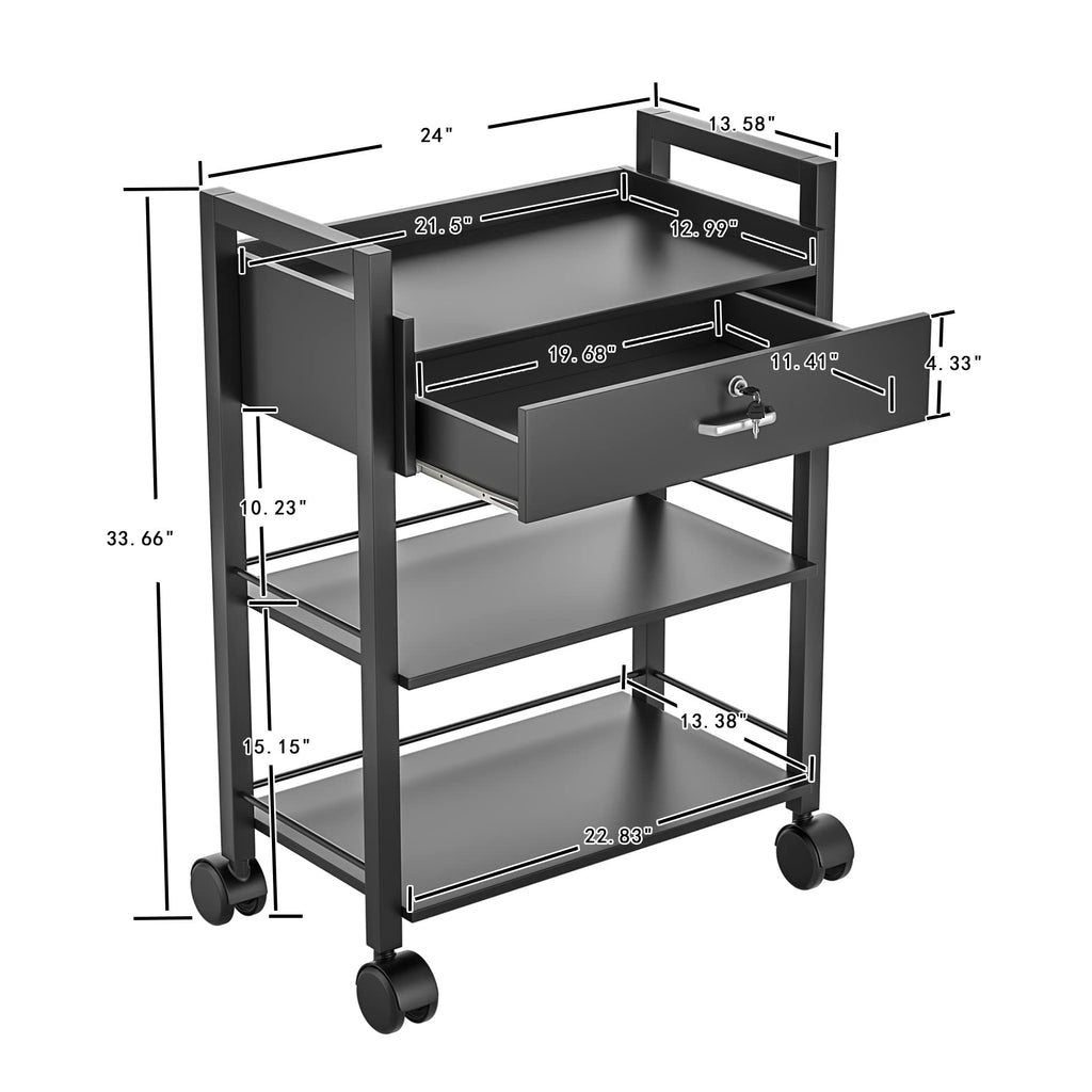 Paddie Salon Trolley Cart, Salon Tray Wooden Mobile Utility Cabinet with 2 Lockable Drawers, Rolling Storage Station Medical Esthetic Supply Holder for Beauty Spa (2 Drawers, White)