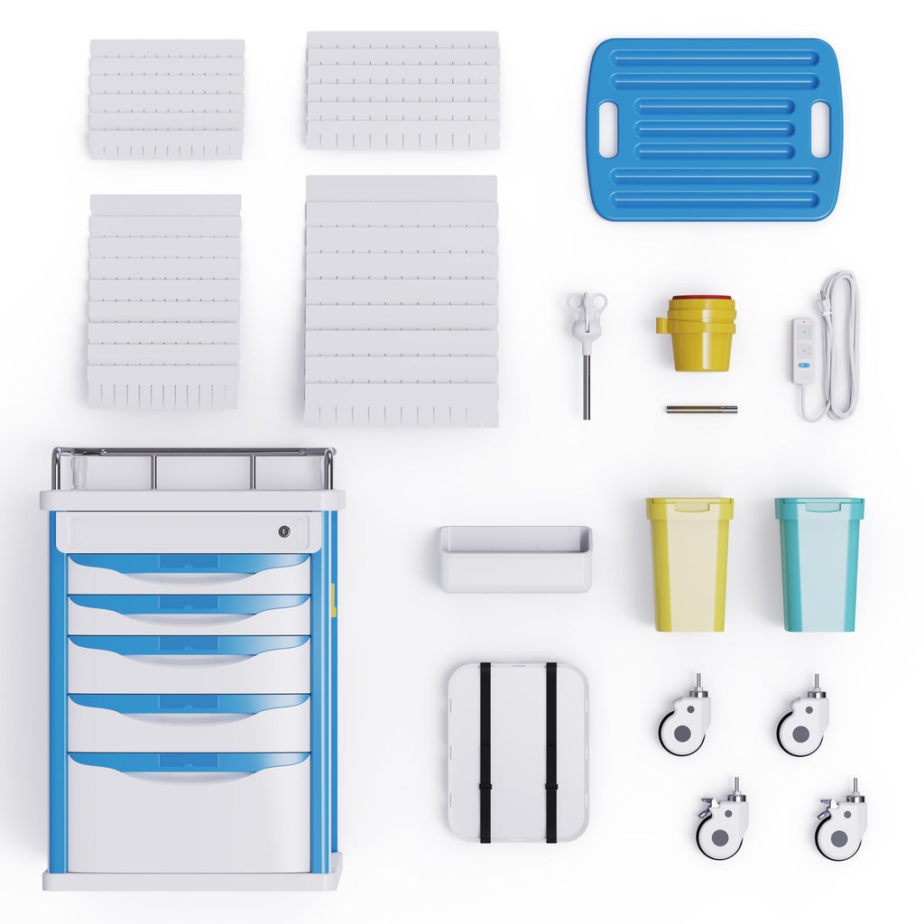 Medical Rolling Crash Cart with Integrated Medical Countertop