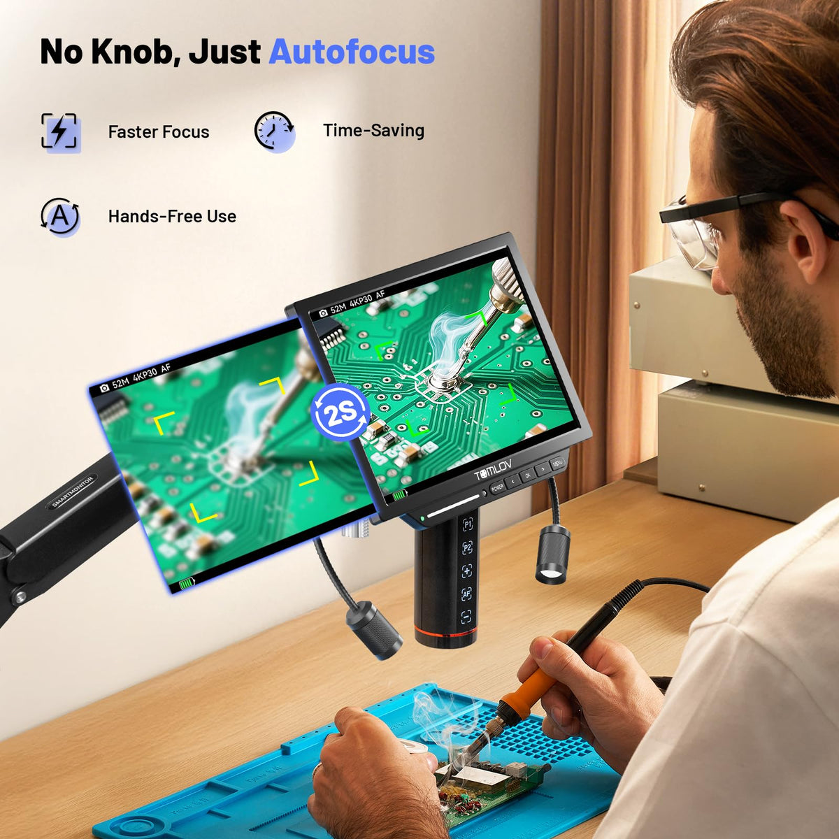 TOMLOV DM202 3K Digital Microscope, 10.1" HDMI Coin Soldering Magnifier