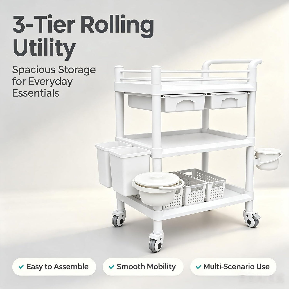 3-Tier Medical Mobile Trolley Cart