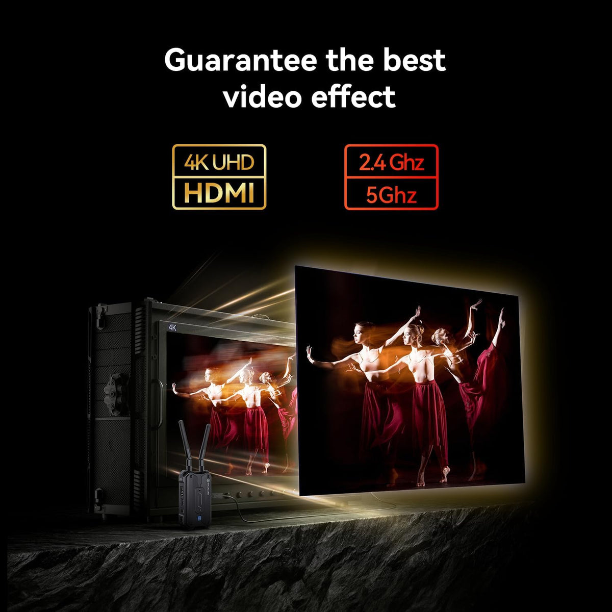 Hollyland Pyro H Wireless HDMI Video Transmission System, Dual-Band 4K30/1080p60 1300ft Los Range 60ms Latency, Up to 4 Receiver, Smart Channel Scan, UVC Live Stream (1TX+1RX)