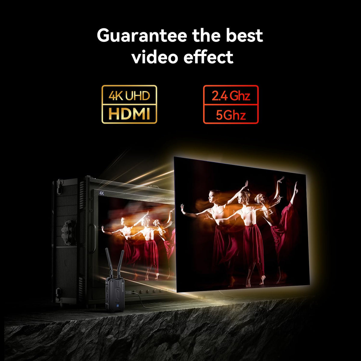 Hollyland Pyro H Wireless HDMI Video Transmission System, Dual-Band 4K30/1080p60 1300ft Los Range 60ms Latency, Up to 4 Receiver, Smart Channel Scan, UVC Live Stream (1TX+1RX)