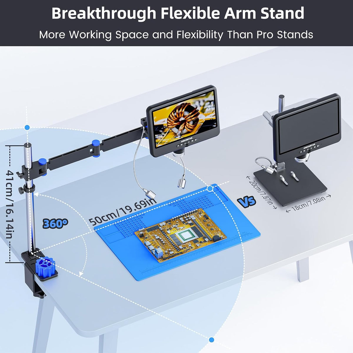Andonstar AD208S-FA 4K HDMI Digital Microscope for Soldering 10.1" Screen