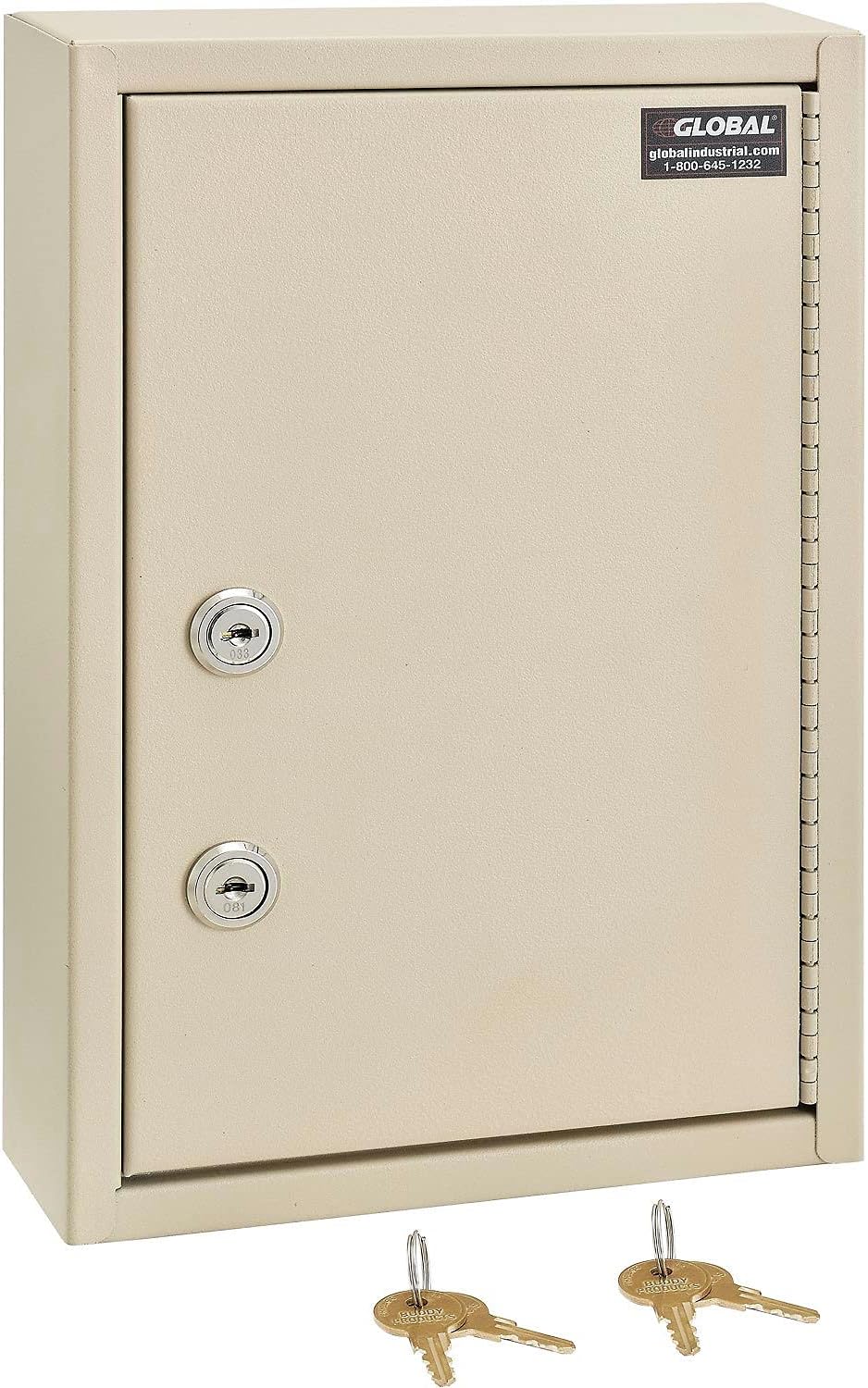 Global Industrial Medical Security Cabinet, 8" W x 2-5/8"D x 12-1/8"H, Dual Key Locks, Beige
