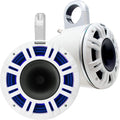 KICKER KMXL Tower Speaker Bundle - 8" Horn-Load Marine Wake Tower Speaker Pods with RGB LEDs, White, Pair