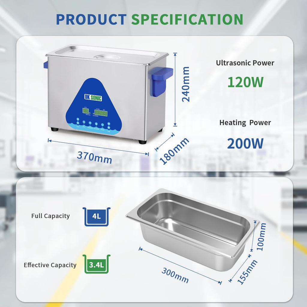 DK SONIC Ultrasonic Cleaner 10L,240W Industrial Ultrasonic Parts Cleaner with Heater&Timer, Digital Control&Basket, Multiple Functions for Motorcycle Engines,Carburetors, Chains