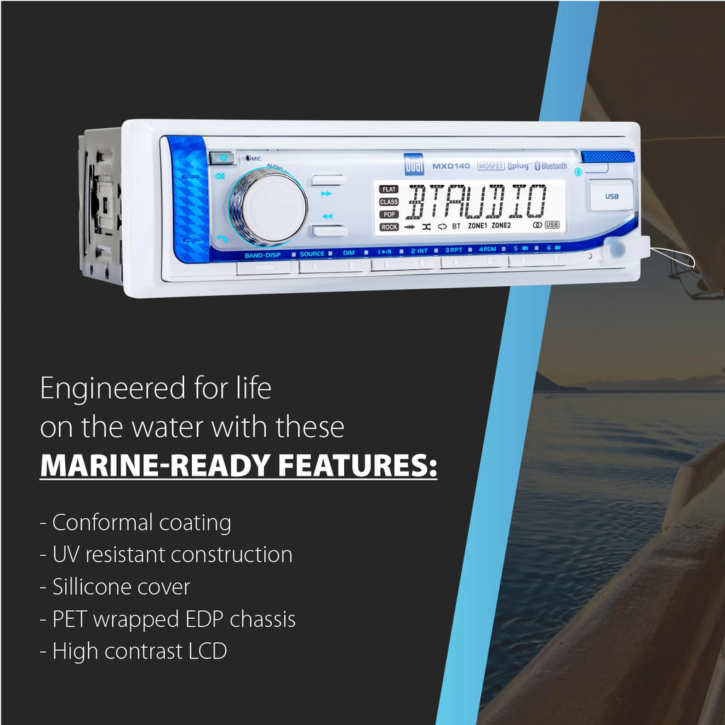 Dual Electronics MXP152W Marine Stereo Bluetooth 6.5" Speakers & Antenna