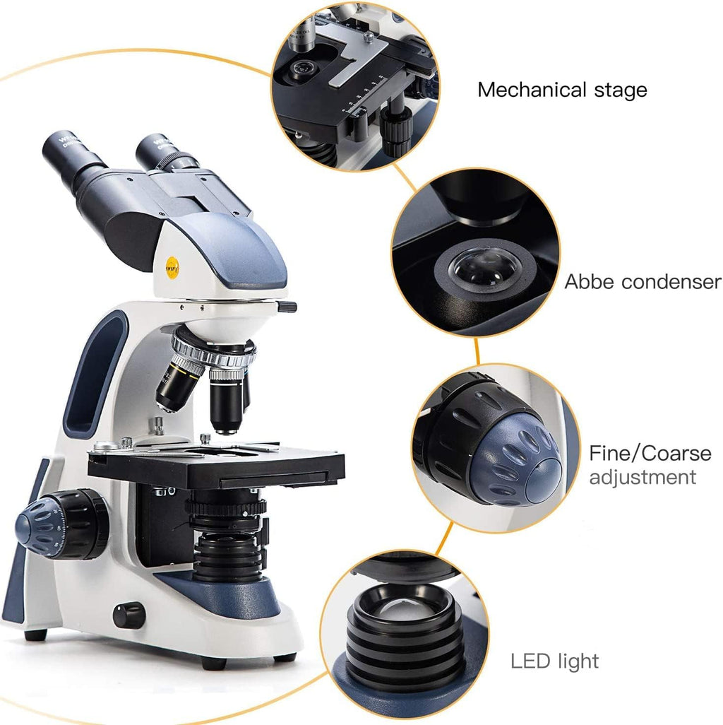 SWIFT SW380B 40X-2500X Magnification, Siedentopf Head, Research-Grade Binocular Compound Lab Microscope with Wide-Field 10X and 25X Eyepieces, Mechanical Stage, Ultra-Precise Focusing