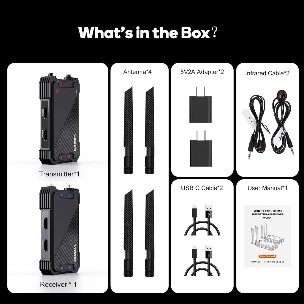 Wireless HDMI Transmitter and Receiver,1300FT Wireless HDMI Extender Kit with Loop Out,1080P Full HD for Streaming from DSLR,Laptop,Setop Box to TV,Projector,IR Remote Control Support