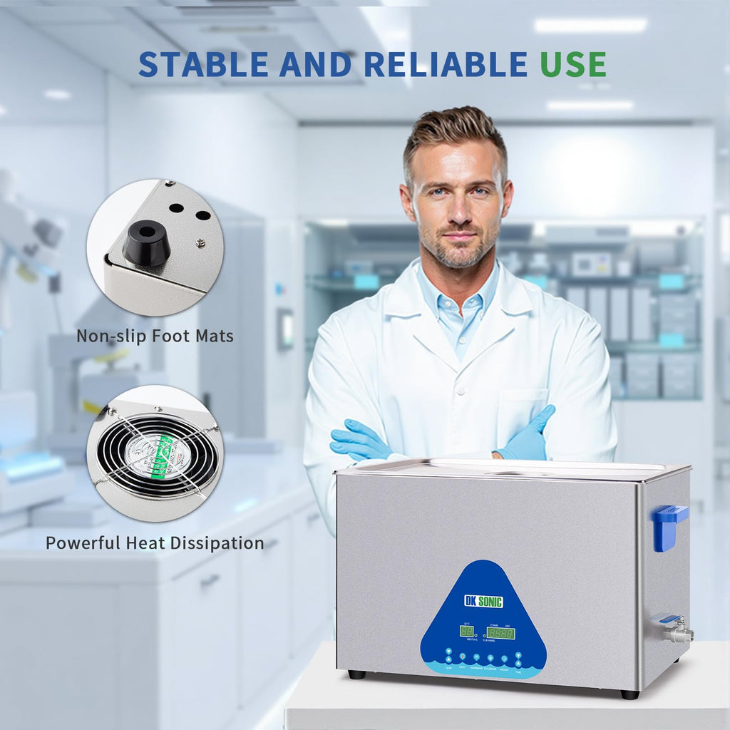 DK SONIC Ultrasonic Cleaner 10L,240W Industrial Ultrasonic Parts Cleaner with Heater&Timer, Digital Control&Basket, Multiple Functions for Motorcycle Engines,Carburetors, Chains