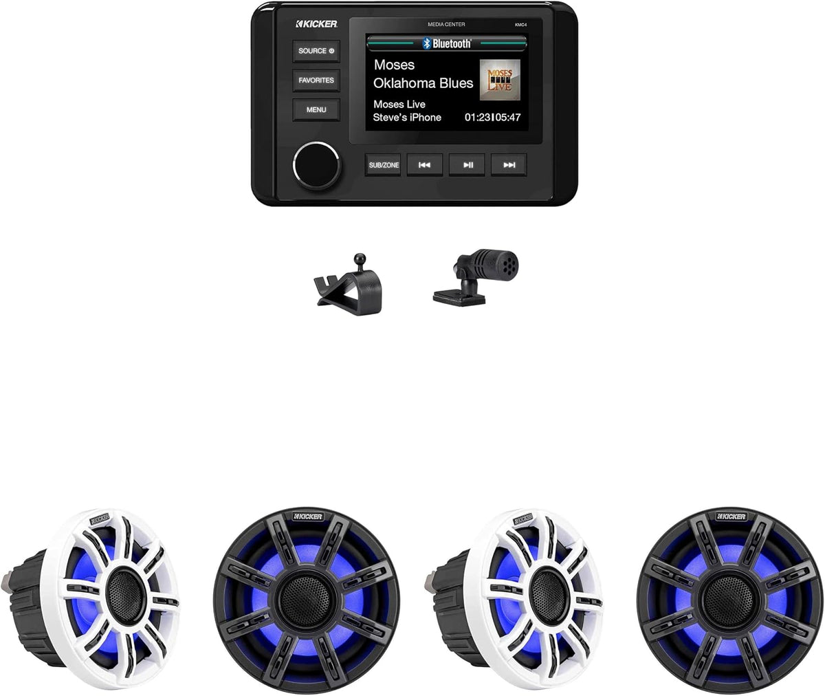 KICKER Premium Marine Audio Upgrade Kit for Bennington Pontoon Boats â 6.5" (4) LED Speakers, Bluetooth Source Package â Premium Sound Upgrade