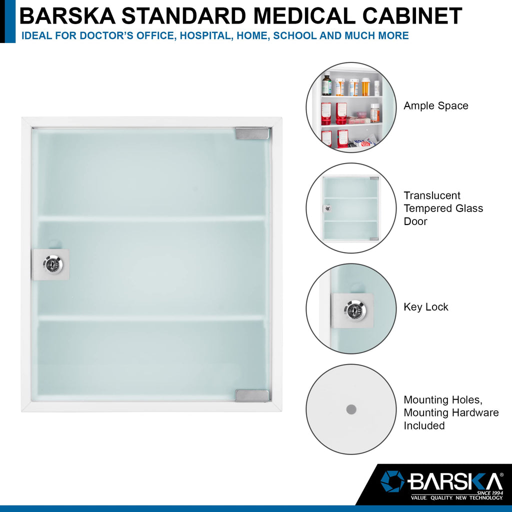 Barska Large Medical Cabinet â Locking Steel Medicine Storage Box with Shelves, Drop-Down Tray, Magnetic Dry Erase Pad, and Wall Mounting Holes - medicine cabinet organizer - Lock Box First Aid
