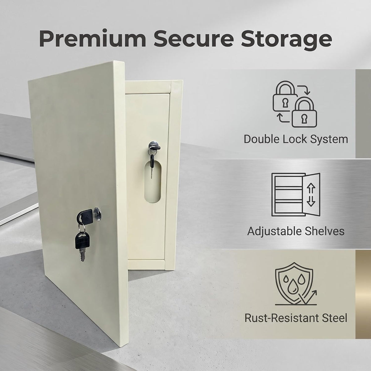 Locking Medicine Cabinet, Narcotics Cabinet with Dual Lock Doors, Wall Mounted Metal Medication Storage Cabinet, Secure Drug Storage Box for Clinics Pharmacies Veterinary Offices&Healthcare Facilities