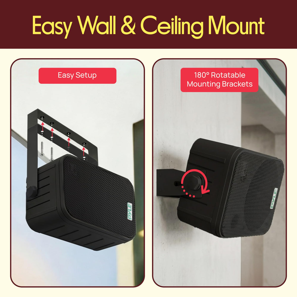 Dual Waterproof Outdoor Speaker System - 6.5 Inch Pair of Weatherproof Wall/Ceiling Mounted Speakers w/Heavy Duty Grill, Universal Mount - for Use in the Pool, Patio, Indoor - Pyle PDWR50W (White)