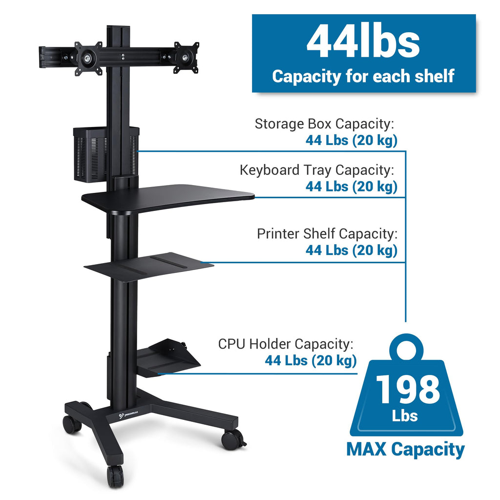 AW NexusX Commander Mobile Computer Cart Medical Rolling PC Stand Desk