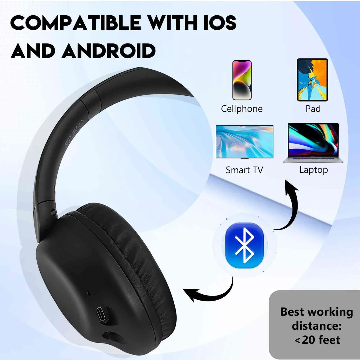 Headphones Bass HTC for Support Mic High Superior Deep Comfort Stereo Call Ear with phone Resolution UrbanX Earphones UX991 Bluetooth Over Wireless Desire 20+ The Audio