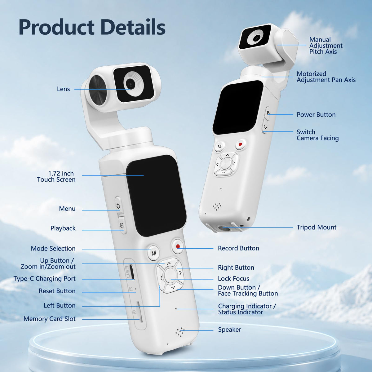 4K Vlogging Camera, Pocket Digital Camera, 330Â° Rotating Lens