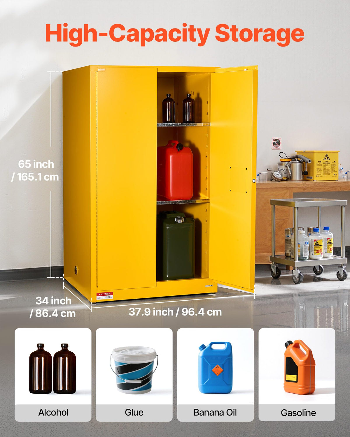 VEVOR Flammable Cabinet, 18" x 18" x 35", Yellow