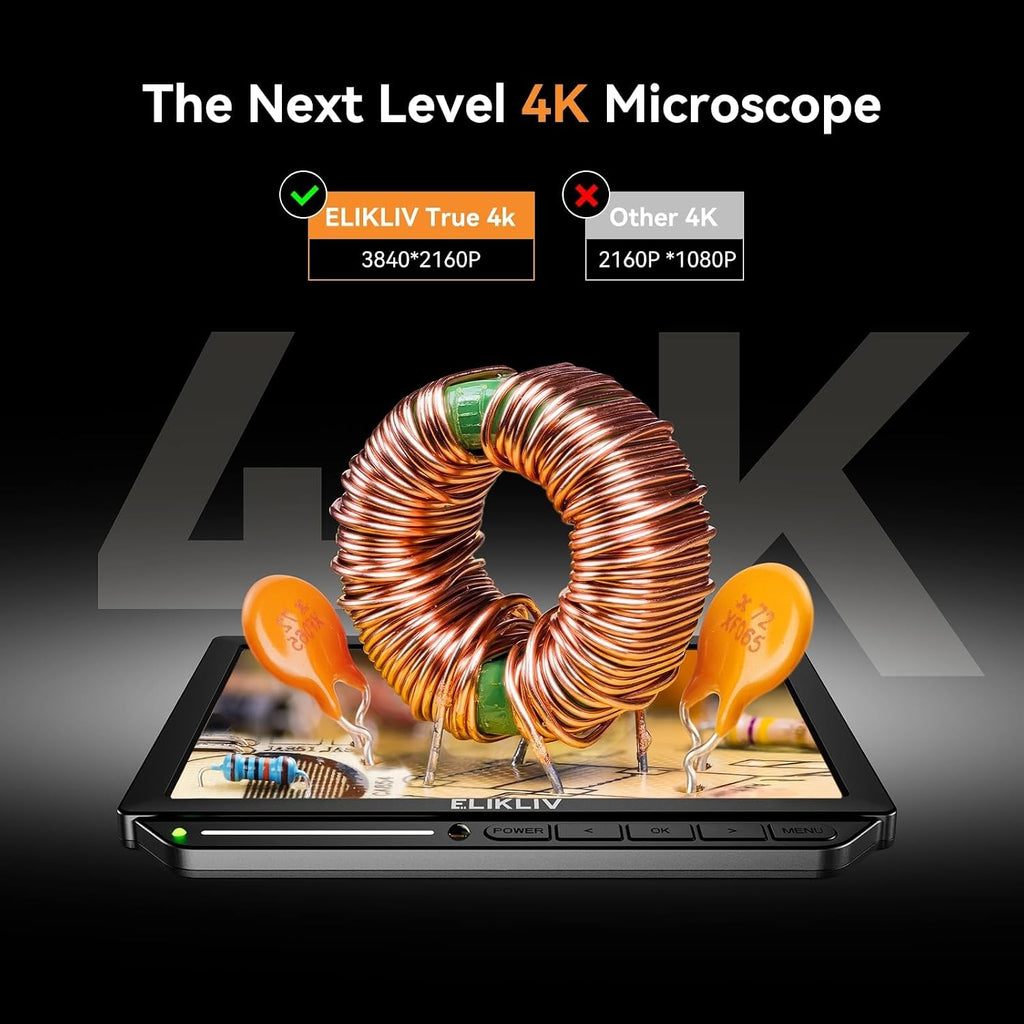 Elikliv EM4K 4K Coin Digital Microscope, 8" 52MP HDMI Soldering Microscopes