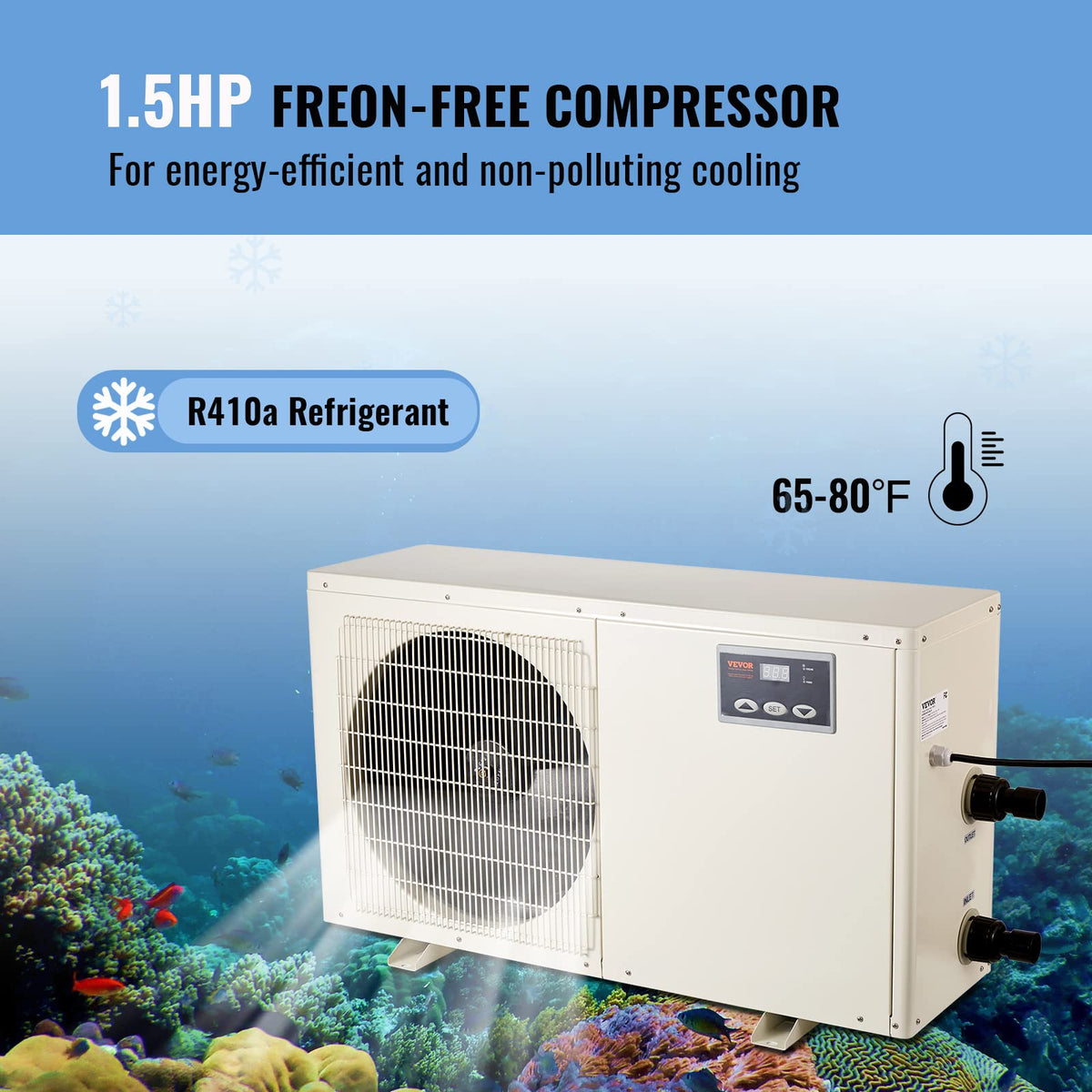 VEVOR Aquarium Chiller 150Gal 1/2HP Quiet Cooler with Titanium Evaporator
