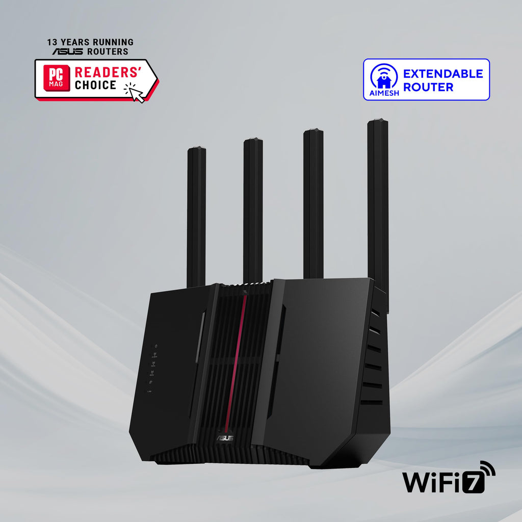 ASUS TUF Gaming BE6500 WiFi 7 Router - Dual-Band, Up to 6.5 Gbps Wireless, Game Accelerator, Multi-Link Operation (MLO), (x4) 2.5GbE Ports, Mesh + VPN Compatible, & Subscription-Free Network Security