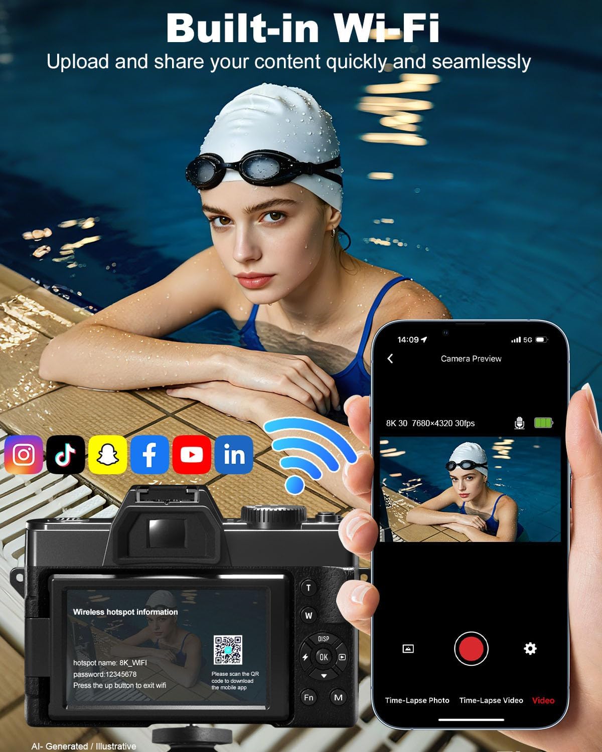 True 8K 64MP Digital Camera for Photography with Microphone(Black)