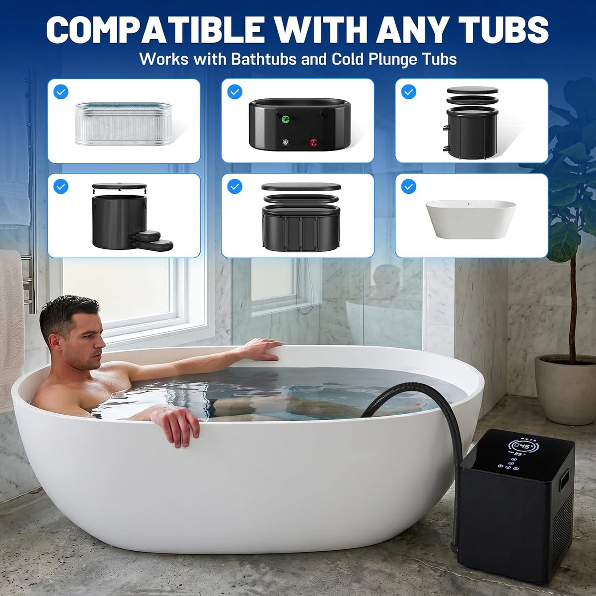 Cold Plunge Chiller Pro, 1/2 HP Drop-in Ice Bath Water Chiller for Any Tub