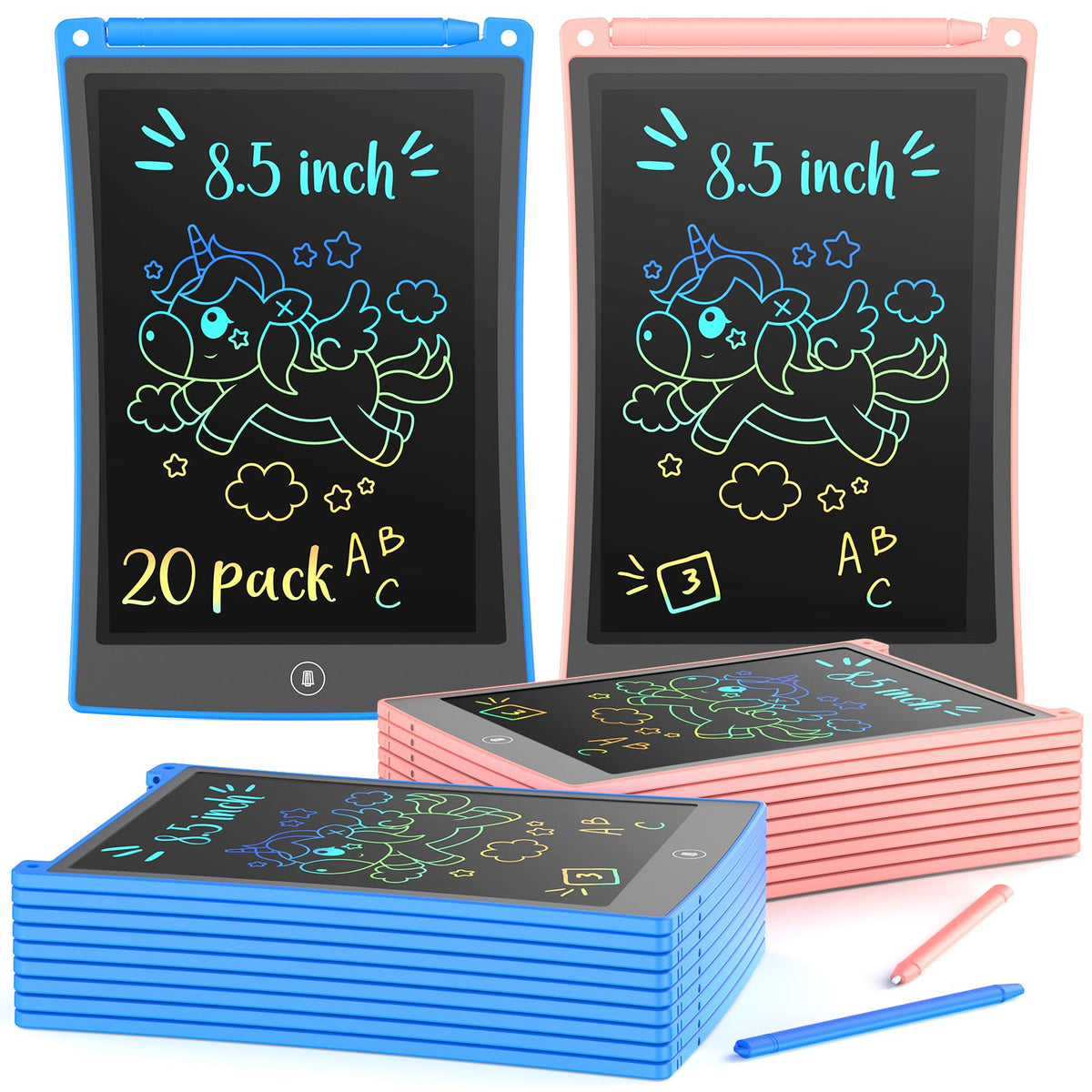 KOKODI 2 Pack 10 Inch LCD Writing Tablet for Kids, Colorful Doodle Board Erasable Drawing Pad, Educational Learning Toys Birthday Gifts for Boys Girls Ages 3 4 5 6 7 8 (Blue & Pink)