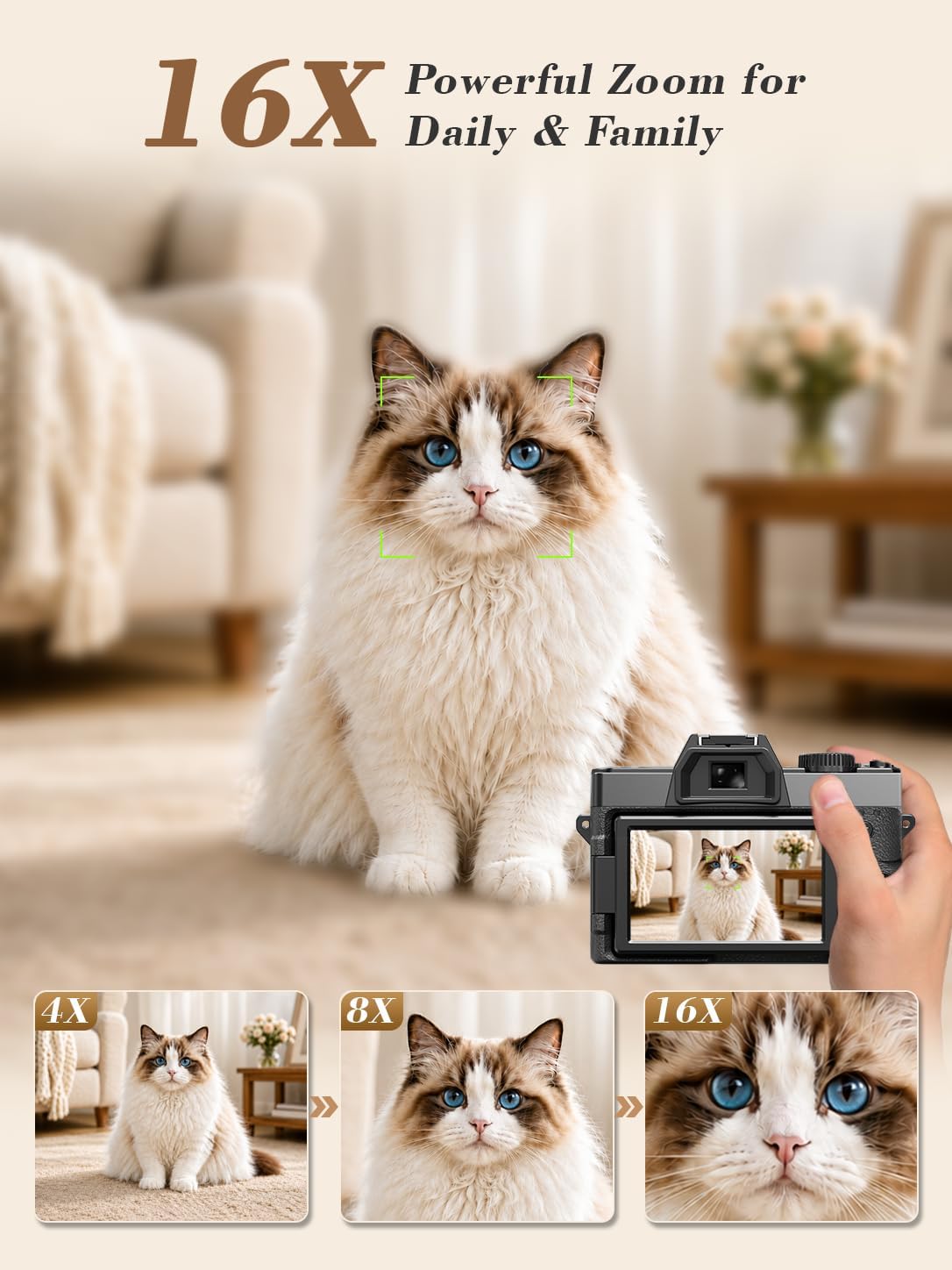 True 5K 64MP Digital Camera for Photography(Black)
