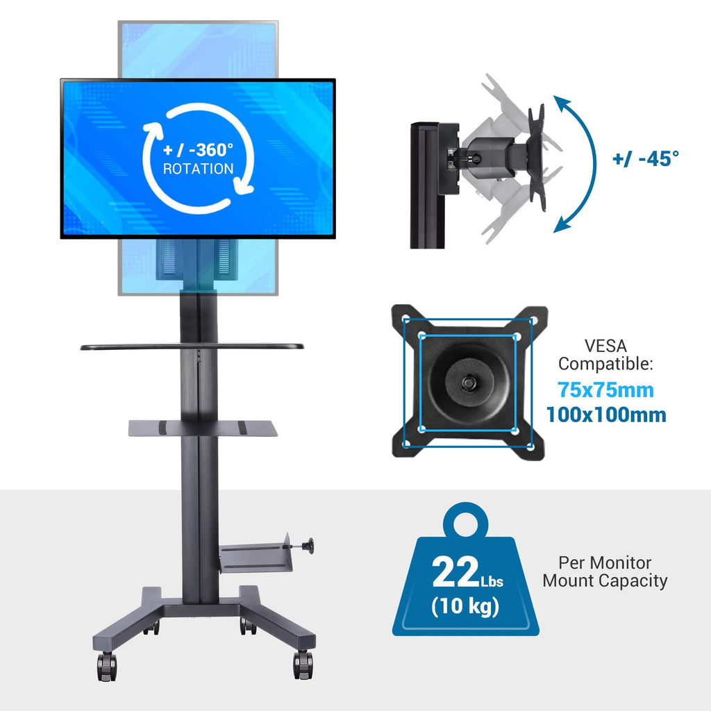 AW NexusX Commander Mobile Computer Cart Medical Rolling PC Stand Desk