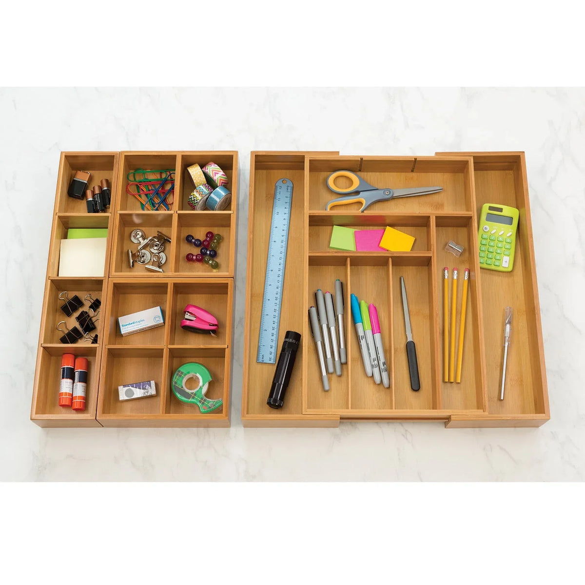 Expandable Classics Set Bamboo 4-Piece Drawer Organizer