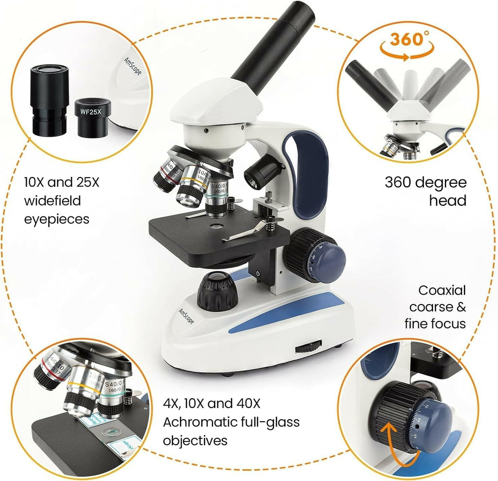 AmScope M158C-2L-E2 Compound Monocular Microscope, 2MP Camera