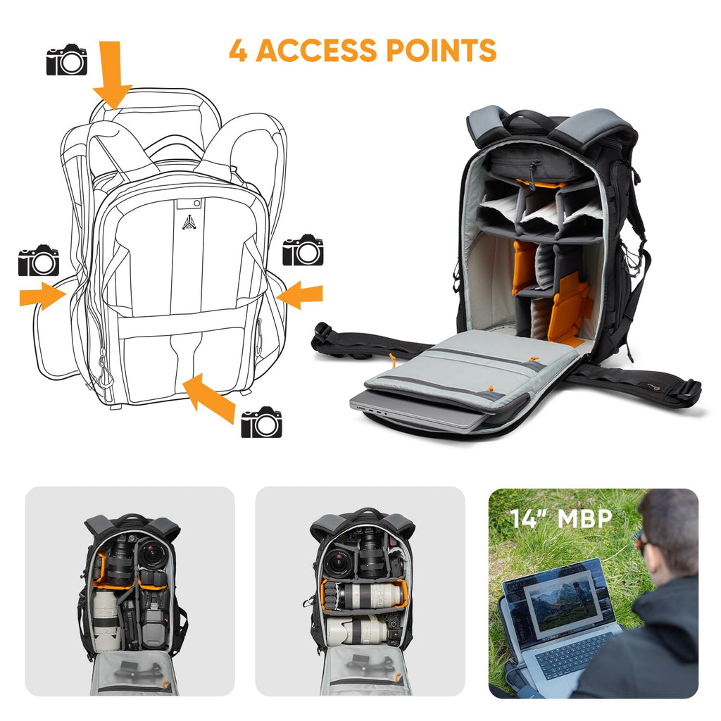 Lowepro ProTactic BP 450 AW III Camera Backpack, 4-point Access, Professional Camera Bag, DSLR/Drones/Mirrorless, Up to 16" Laptop, Rain Cover, for Photographer,Videographer, Volume 28L