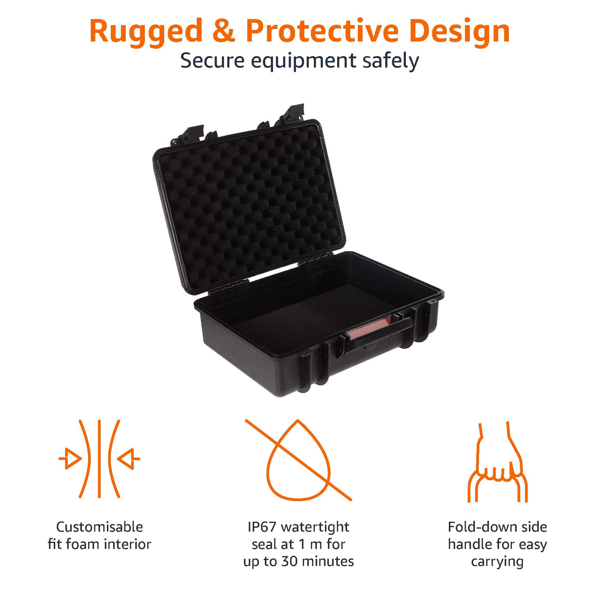 Amazon Basics Hard Protective Camera Case with Wheels, Large, Black, 22"L x 14"W x 9.8"H