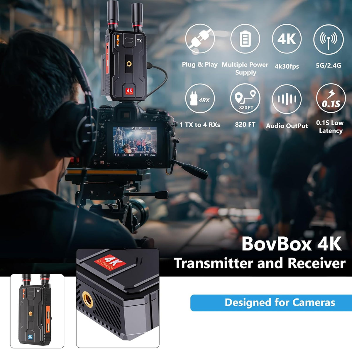 Wireless HDMI Transmitter and Receiver 4K: Plug&Play HDMI Wireless Extender Kit, 5G 820FT Sender and Receiver with Loopout for Streaming Video and Audio to Monitor from Laptop/PC, Audio Interface