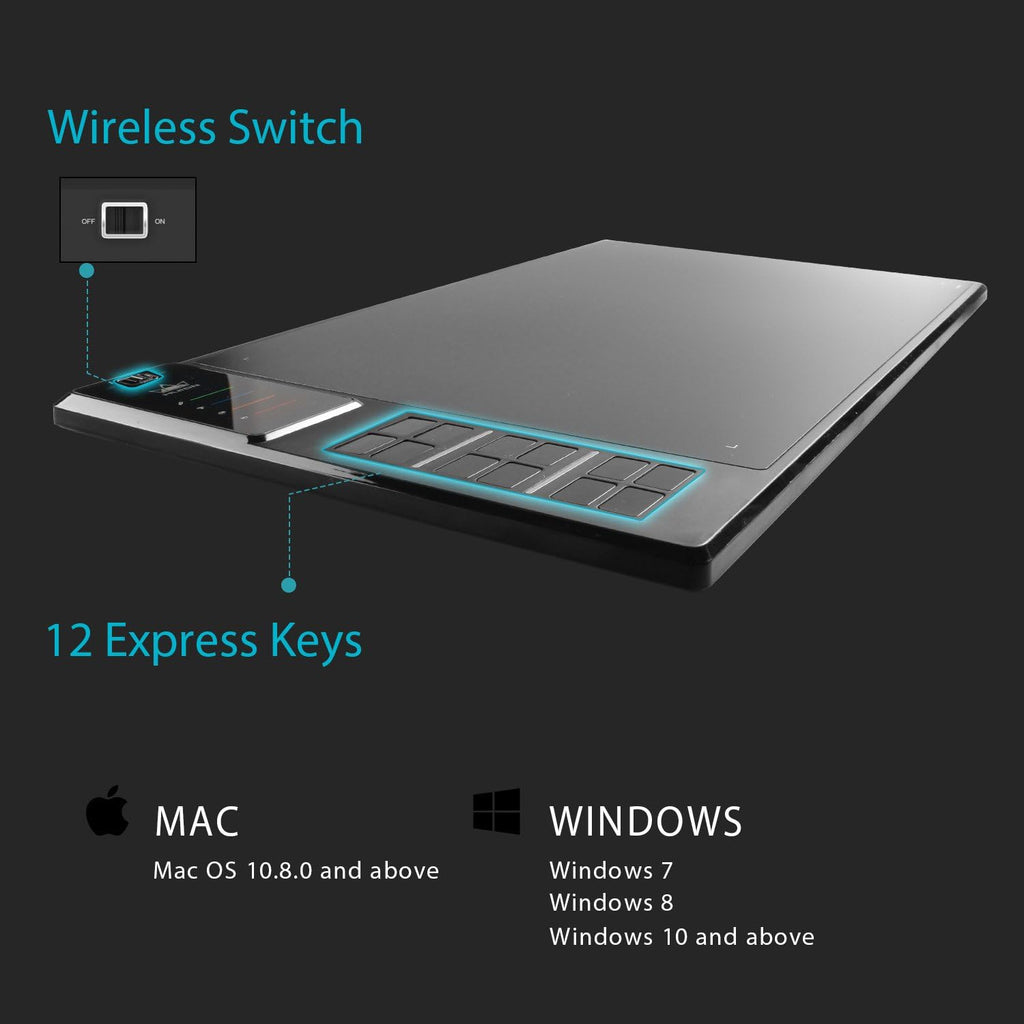 HUION WH1409 Wireless Graphic Drawing Tablet 8192 Pen Pressure Pen Tablet with 12 Press Keys