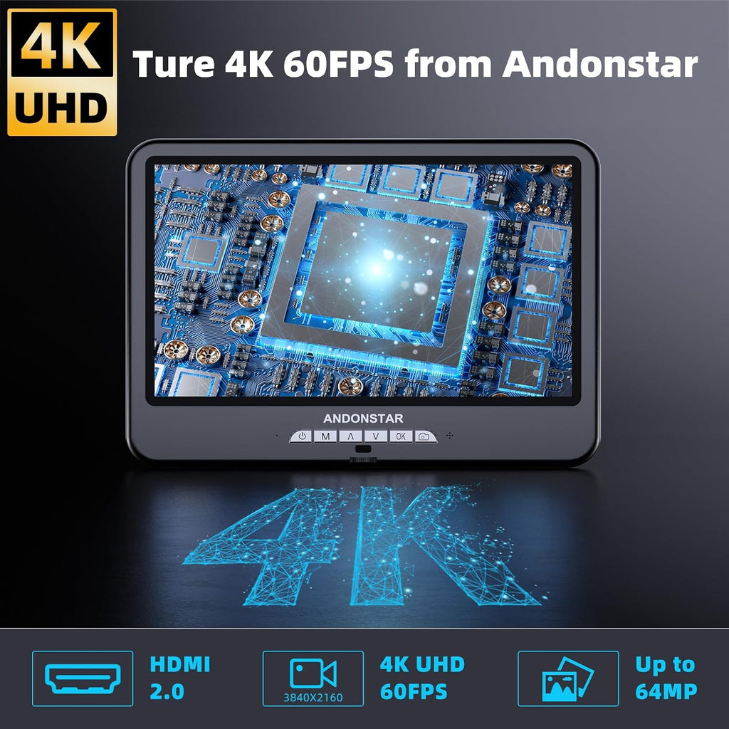 Andonstar 4K 60FPS 10.1" HDMI Digital Microscope for Soldering, Coin